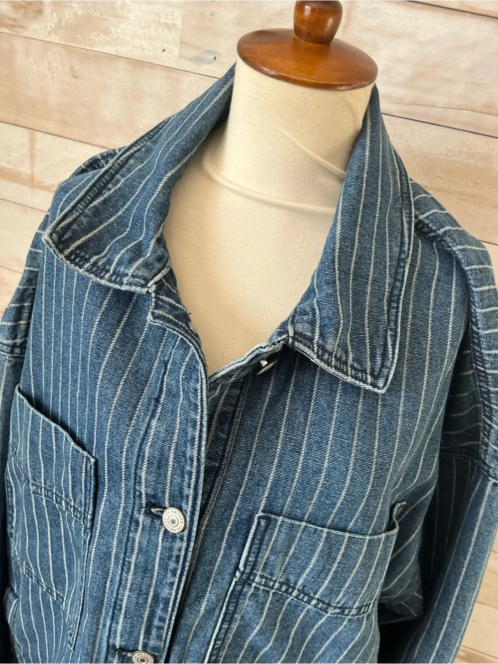 NWT Free people size XL Madison city pinstripe denim jacket - Picture 4 of 12